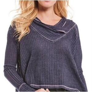 FREE PEOPLE | Purple Wildcat Thermal Waffle Knit, crossover cowl Neck | Small